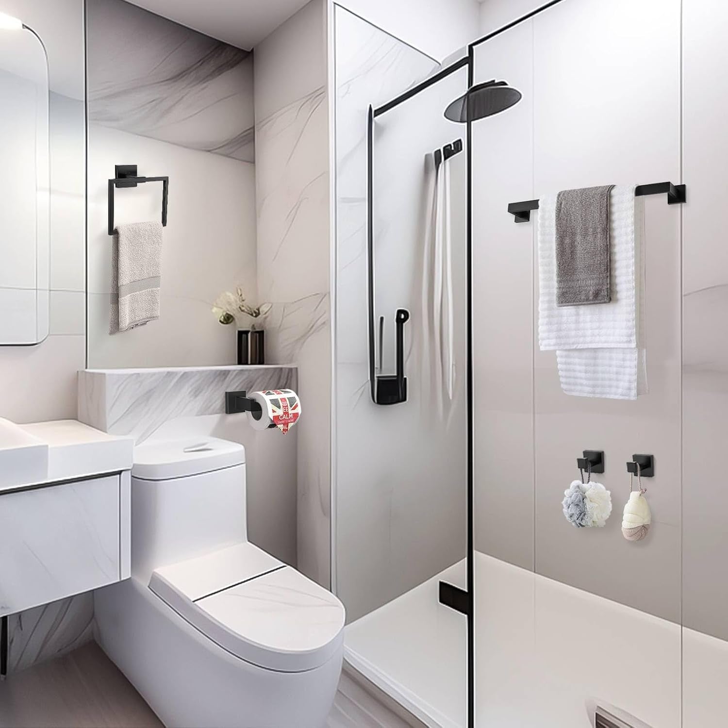 5 Pieces Bathroom Hardware Accessories Set Black Towel Bar Set Towel Holder Racks Set for Bathroom,Sus304 Stainless Steel,Wall Mounted 23.6-Inch