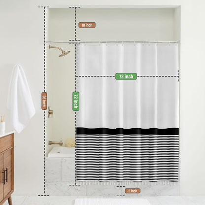 Black and White Shower Curtain Striped with Tassels for Bathroom Decor,Heavy Weighted 72-Inch, 72 X 72