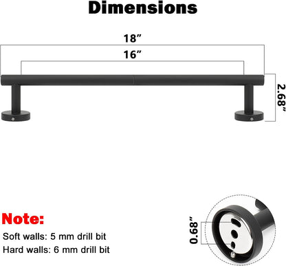 Bath Towel Bar, Thicken Stainless Steel Shower Towel Rack Holder Wall Mounted for Bathroom,18-Lnch Overall Length-16-Lnch Usable Hanging Space (1 Pack, Matte Black)
