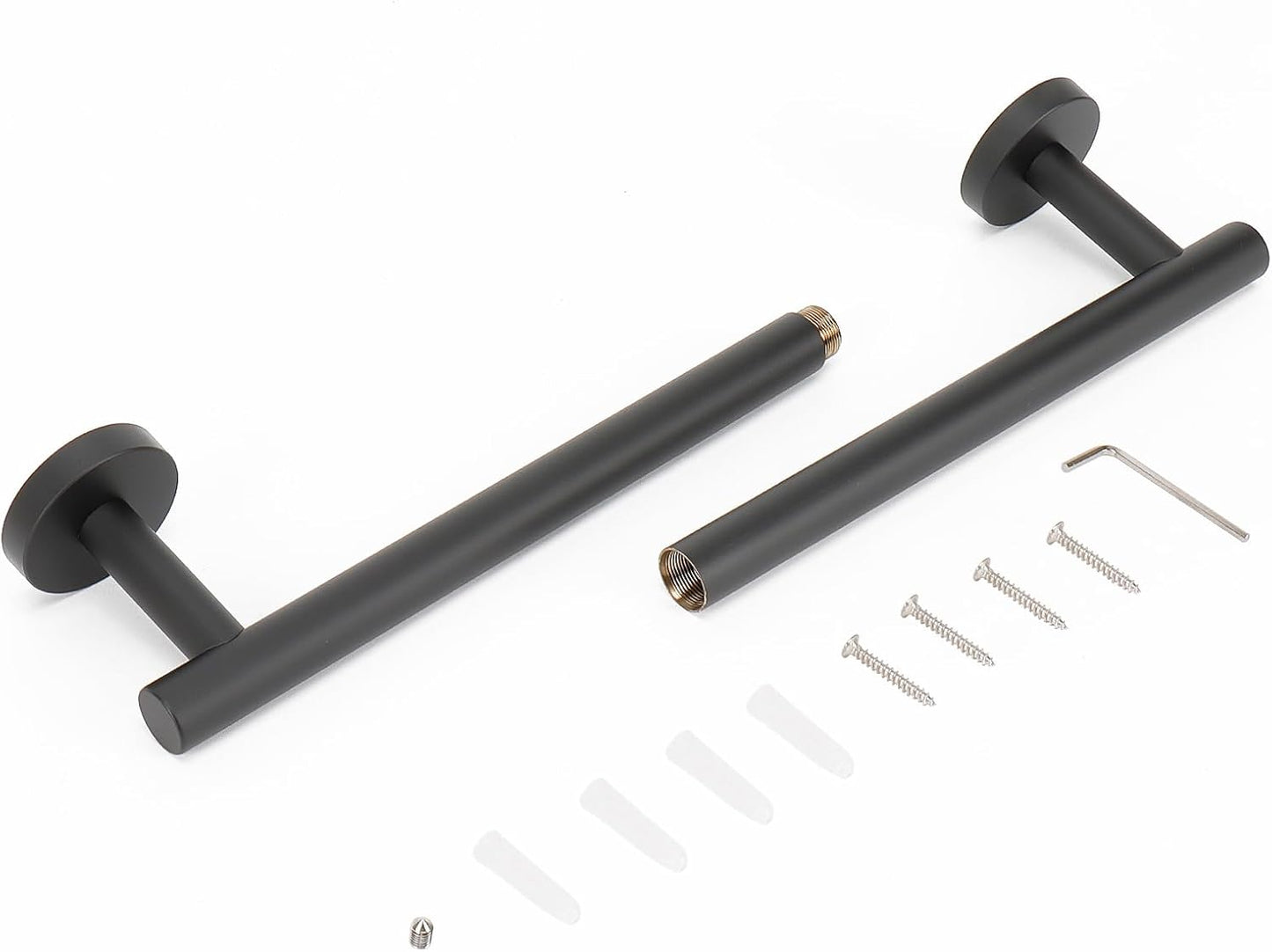 Bath Towel Bar, Thicken Stainless Steel Shower Towel Rack Holder Wall Mounted for Bathroom,18-Lnch Overall Length-16-Lnch Usable Hanging Space (1 Pack, Matte Black)