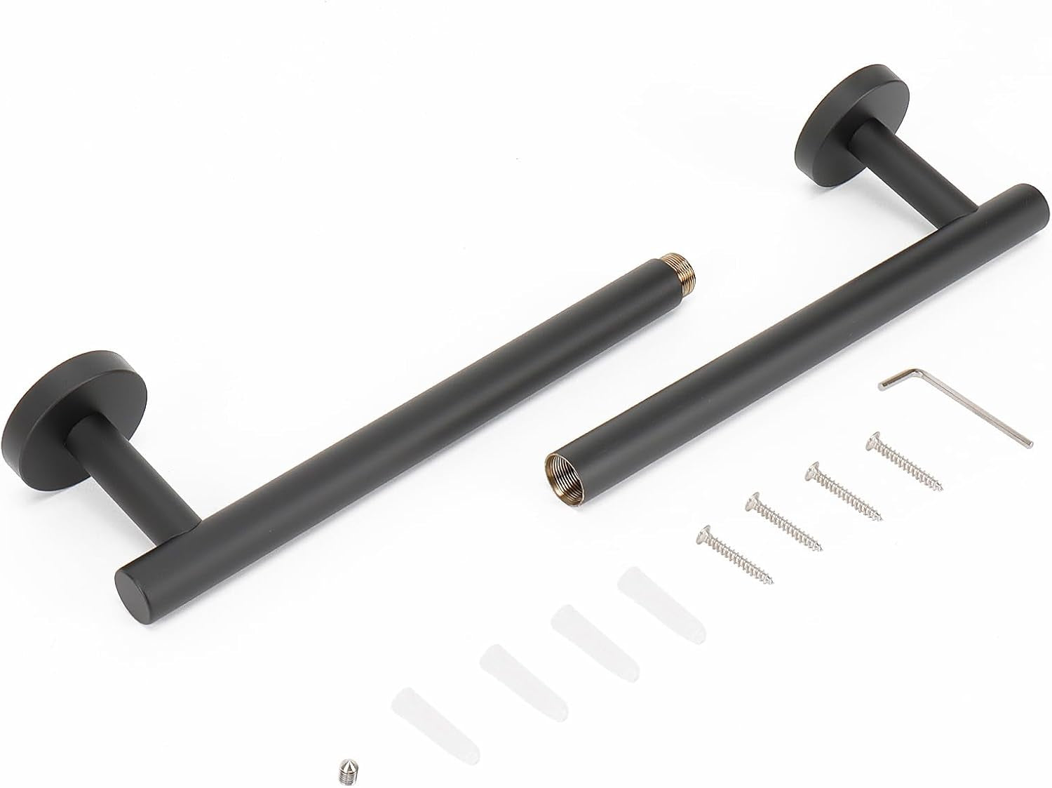 Bath Towel Bar, Thicken Stainless Steel Shower Towel Rack Holder Wall Mounted for Bathroom,18-Lnch Overall Length-16-Lnch Usable Hanging Space (1 Pack, Matte Black)