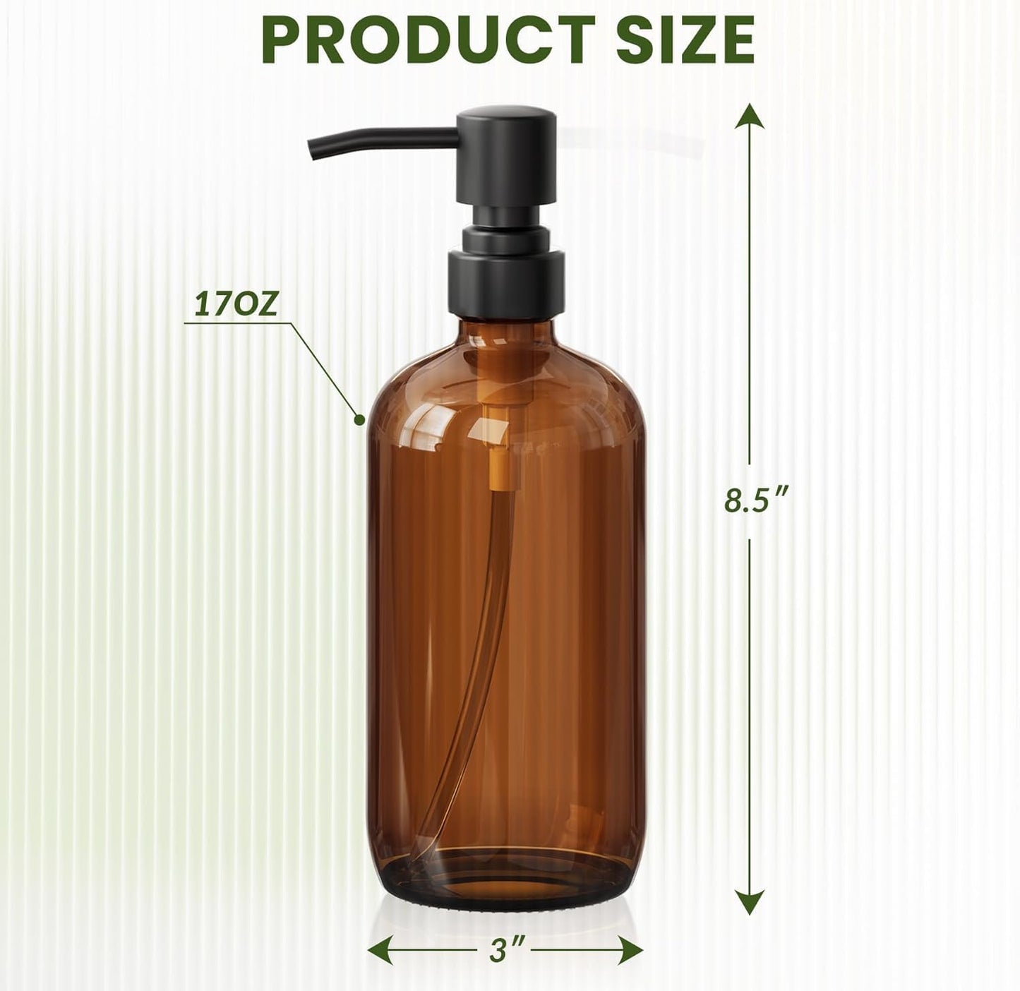 Amber Glass Soap Dispenser, 2 Pack Soap Dispenser Set with Stainless Steel Pump, Vintage Liquid Brown Soap Dispensers Bottle, 17 Oz Dish Soap and Hand Soap Dispensers for Bathroom Kitchen