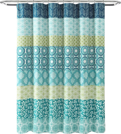 Bohemian Stripe Shower Curtain 72" W X 72" L Blue & Green - Bathroom Curtain - Striped Shower Curtain - Boho Decor - Fabric Shower Curtains
