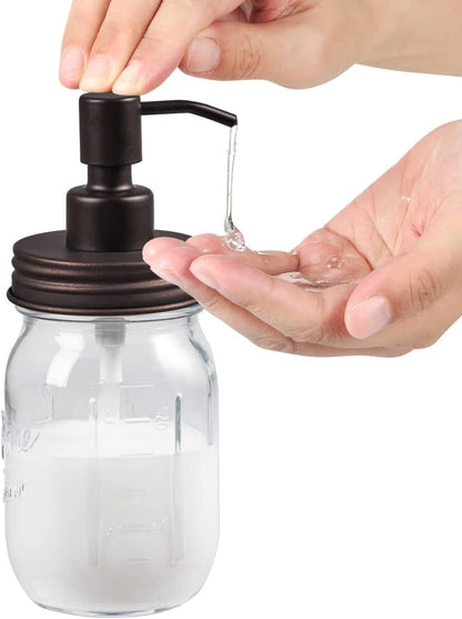 Mason Jar Bathroom Accessories Set(4 Pack) -Bronze-Lotion Soap Dispenser&Qtip Holder Set&Toothbrush Holder-Rustic Farmhouse Decor Apothecary Jar Bathroom Countertop,Vanity Organize (Bronze)