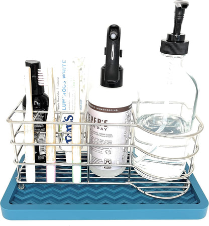 Happitasa Silicone Kitchen Sink Organizer Tray - Sponge Holder and Countertop Protector | Versatile Soap Dish and Dispenser Tray for Bathroom and Kitchen (Grey, 10" x 5.25", 10.3 Ounces, Zigzag Design)