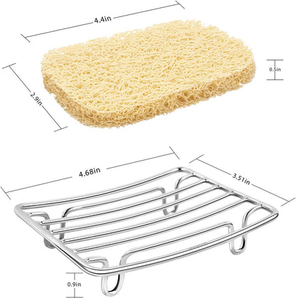 Bar Soap Dish Holder for Shower Bathroom Stainless Steel Rust Proof Self Draining with Beige Soap Saver Pad