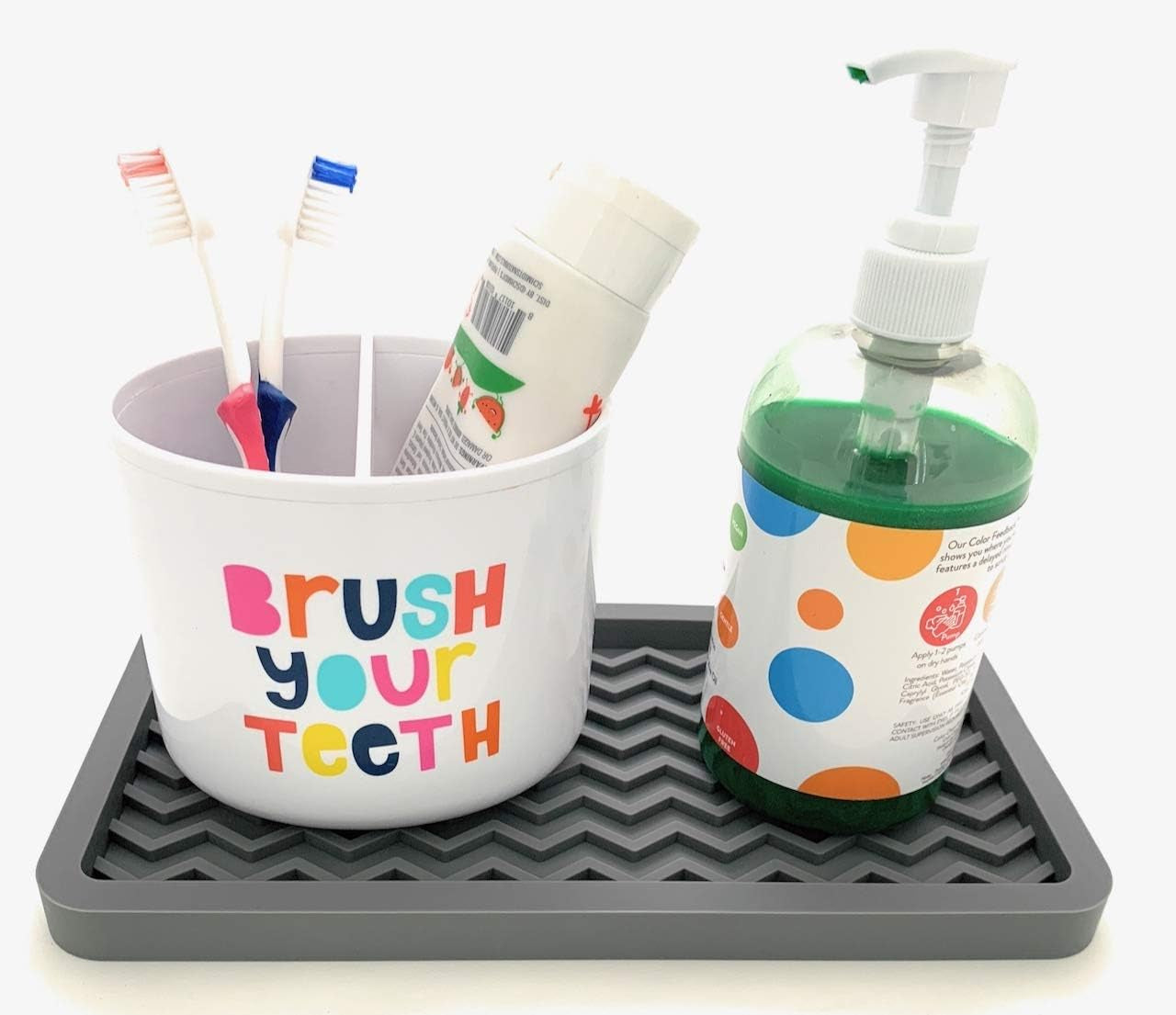 Happitasa Silicone Kitchen Sink Organizer Tray - Sponge Holder and Countertop Protector | Versatile Soap Dish and Dispenser Tray for Bathroom and Kitchen (Grey, 10" x 5.25", 10.3 Ounces, Zigzag Design)