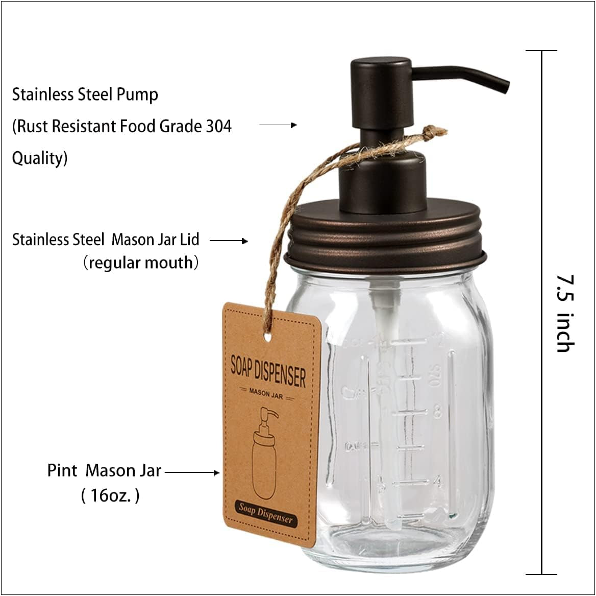 Mason Jar Bathroom Accessories Set(4 Pack) -Bronze-Lotion Soap Dispenser&Qtip Holder Set&Toothbrush Holder-Rustic Farmhouse Decor Apothecary Jar Bathroom Countertop,Vanity Organize (Bronze)