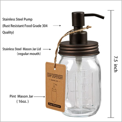 Mason Jar Bathroom Accessories Set(4 Pack) -Bronze-Lotion Soap Dispenser&Qtip Holder Set&Toothbrush Holder-Rustic Farmhouse Decor Apothecary Jar Bathroom Countertop,Vanity Organize (Bronze)