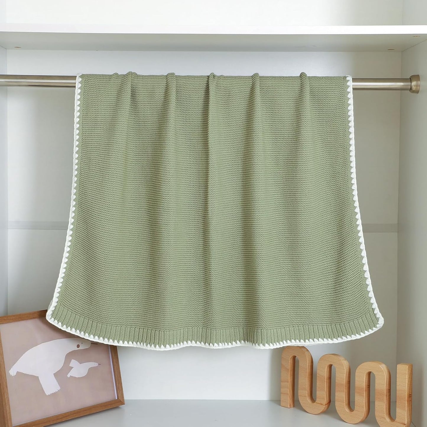 Cotton Baby Blanket Gender Neutral Nursery Swaddling Blanket for Shower Gift Registry for Baby Sage Green 40 X30 Inch