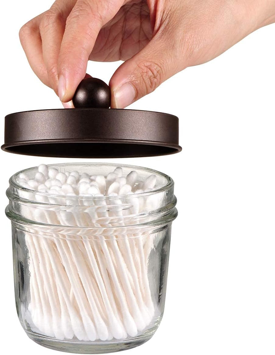 Mason Jar Bathroom Accessories Set(4 Pack) -Bronze-Lotion Soap Dispenser&Qtip Holder Set&Toothbrush Holder-Rustic Farmhouse Decor Apothecary Jar Bathroom Countertop,Vanity Organize (Bronze)