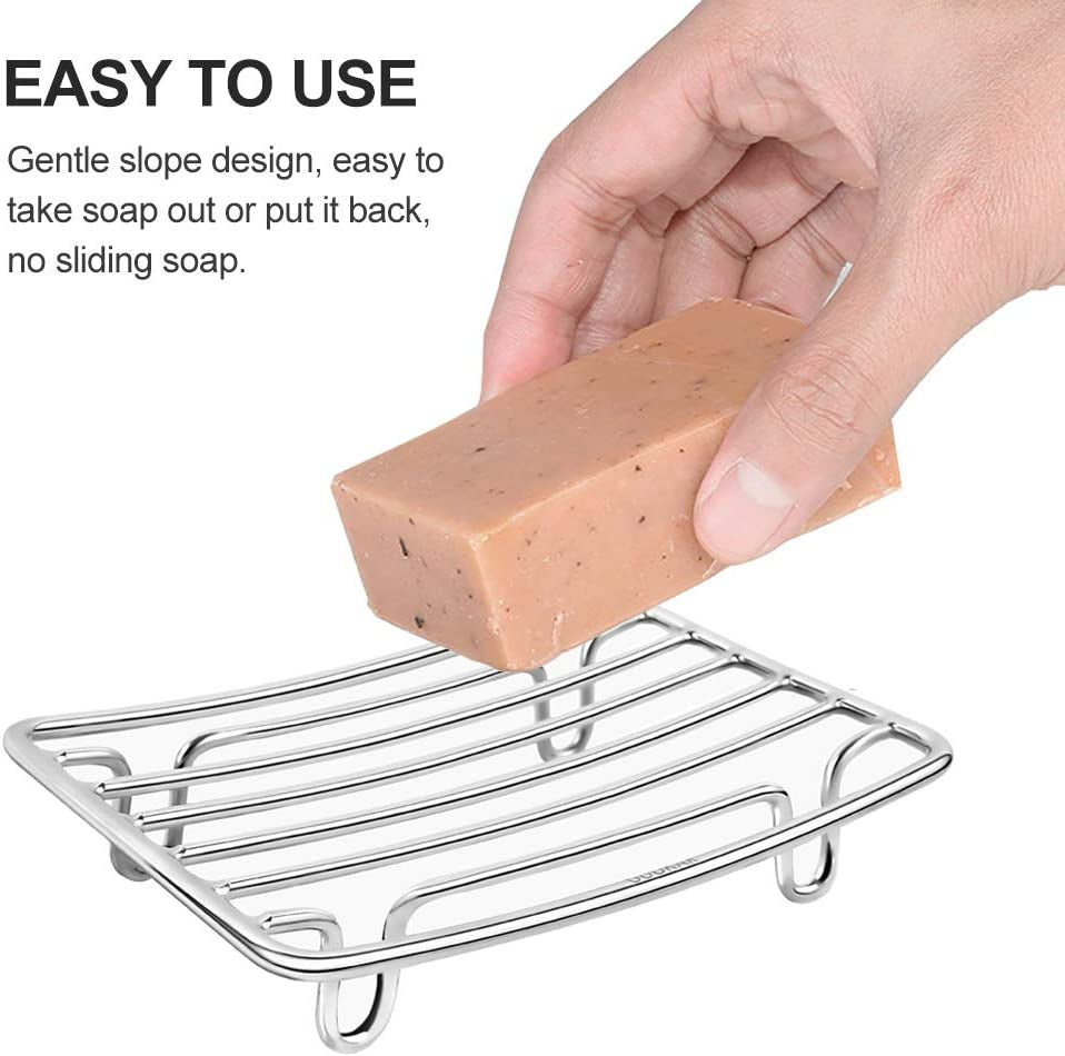 Bar Soap Dish Holder for Shower Bathroom Stainless Steel Rust Proof Self Draining with Beige Soap Saver Pad
