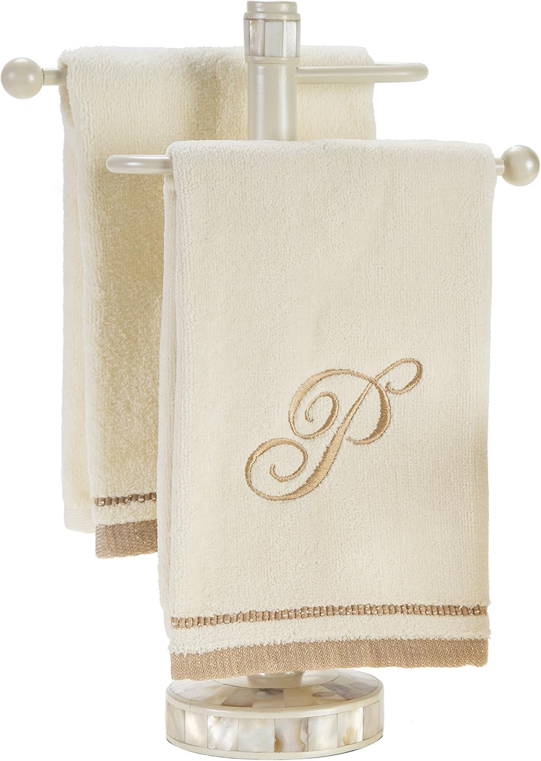 Monogrammed Gifts, Fingertip Towels, 11 X 18 Inches - Set of 4- Decorative Golden Brown Embroidered Towel - Extra Absorbent 100% Cotton- Personalized Gift- for Bathroom/Kitchen- Initial H (Ivory)