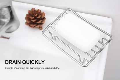 Bar Soap Dish Holder for Shower Bathroom Stainless Steel Rust Proof Self Draining with Beige Soap Saver Pad