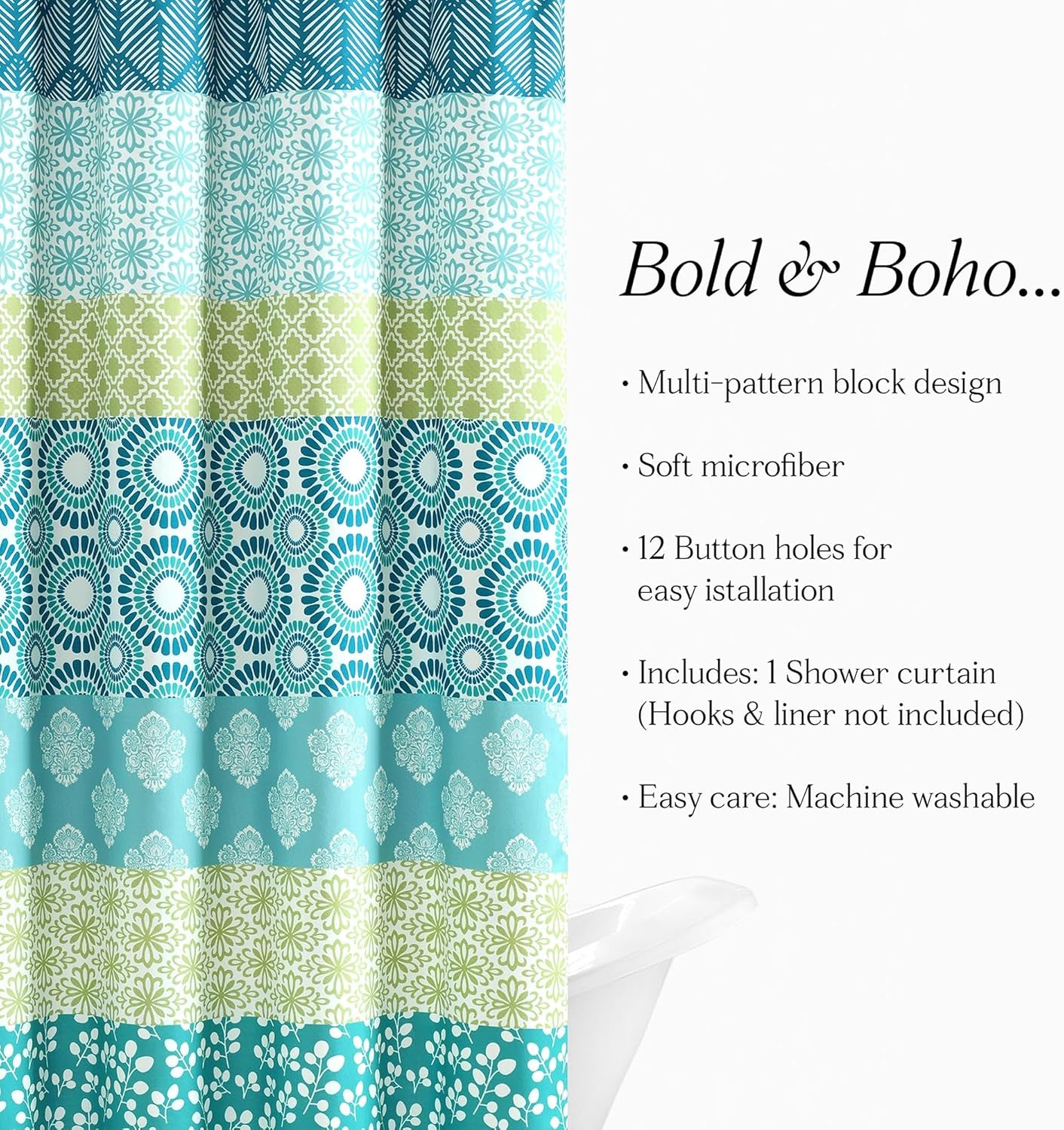 Bohemian Stripe Shower Curtain 72" W X 72" L Blue & Green - Bathroom Curtain - Striped Shower Curtain - Boho Decor - Fabric Shower Curtains