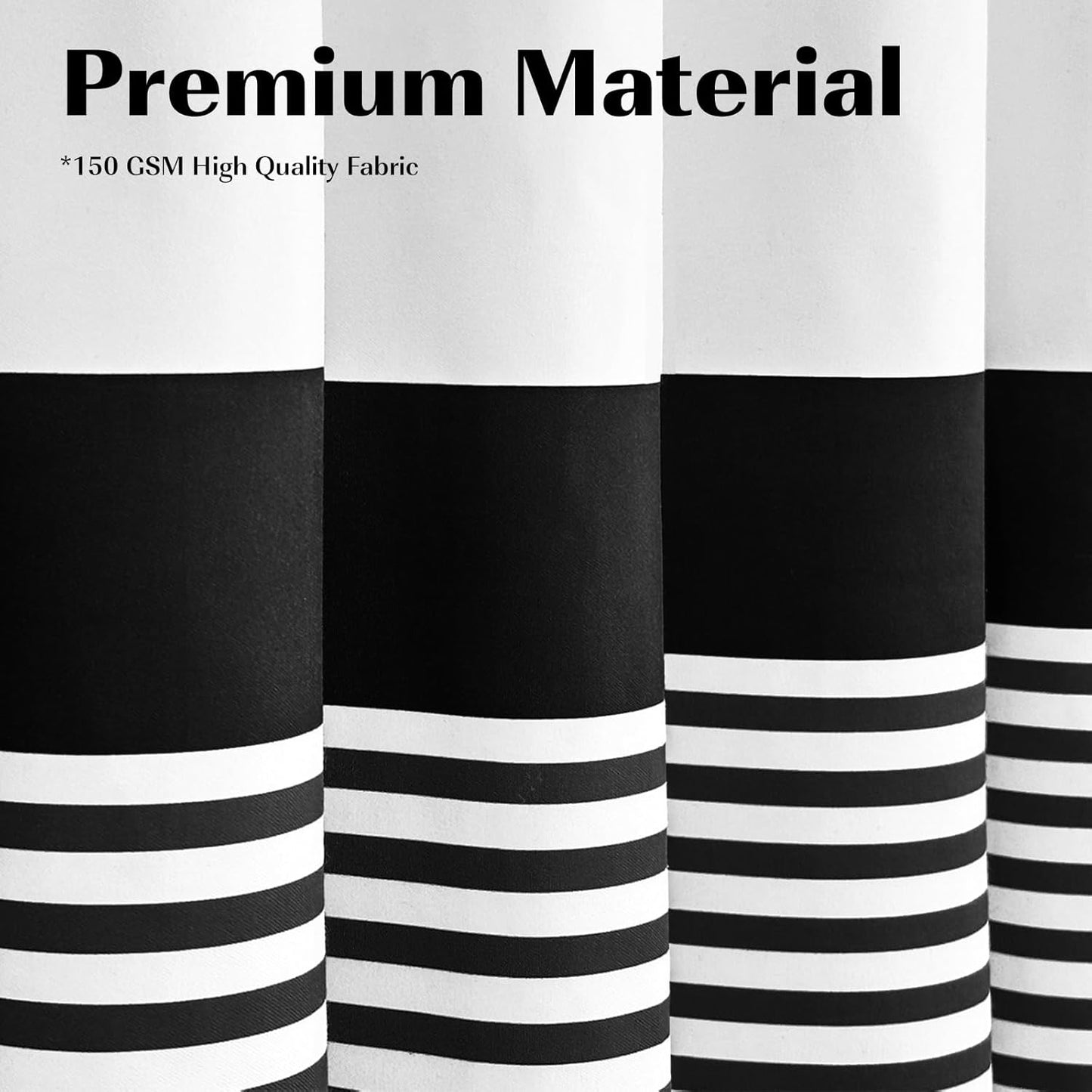 Black and White Shower Curtain Striped with Tassels for Bathroom Decor,Heavy Weighted 72-Inch, 72 X 72