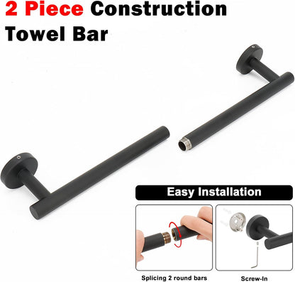 Bath Towel Bar, Thicken Stainless Steel Shower Towel Rack Holder Wall Mounted for Bathroom,18-Lnch Overall Length-16-Lnch Usable Hanging Space (1 Pack, Matte Black)